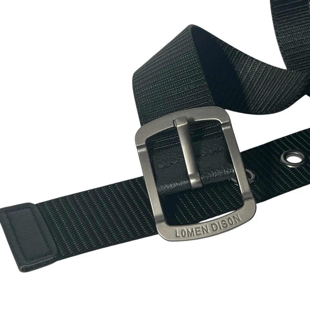 Lomen Dison Tactical Golf Belt Black Nylon Webbed Adjustable Belt Fits 34-44